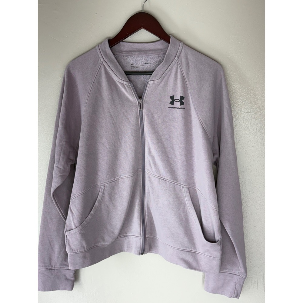 Under Armour Womens Lavender Purple Full Zip Fleece Bomber Jacket Sweatshirt LG